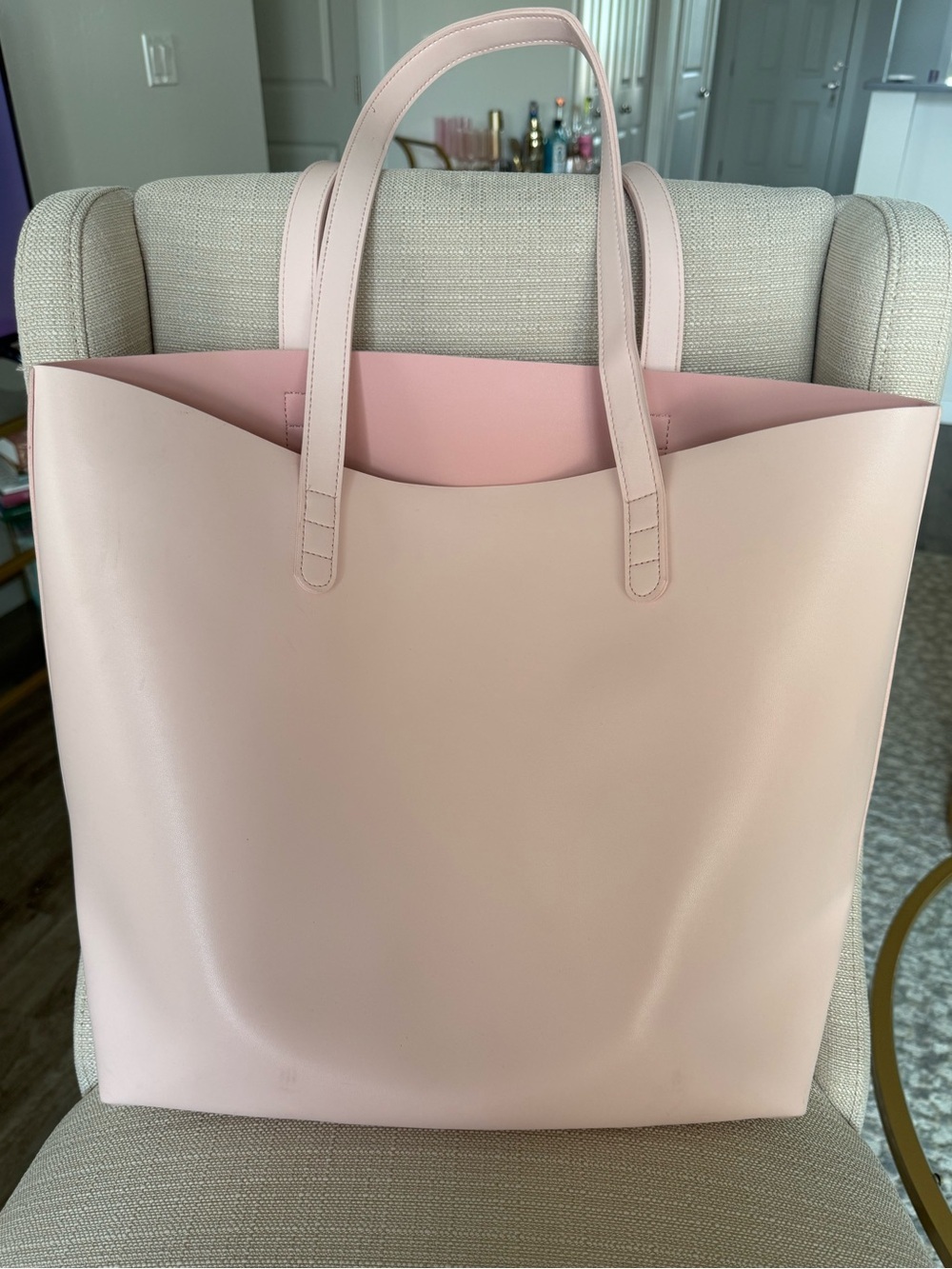 Oscar de la Renta Pink Faux Leather Open Tote Shoulder Bag Large Shopper Bag - Picture 10 of 15
